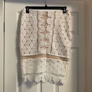 Endless Rose White/Nude Lace Pencil Skirt-Sz L